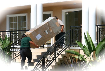 Photos of movers helping a senior move in
